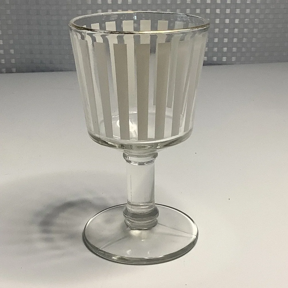 Carousel MCM Green & White Striped Short Goblet Glasses VTG Set of 4